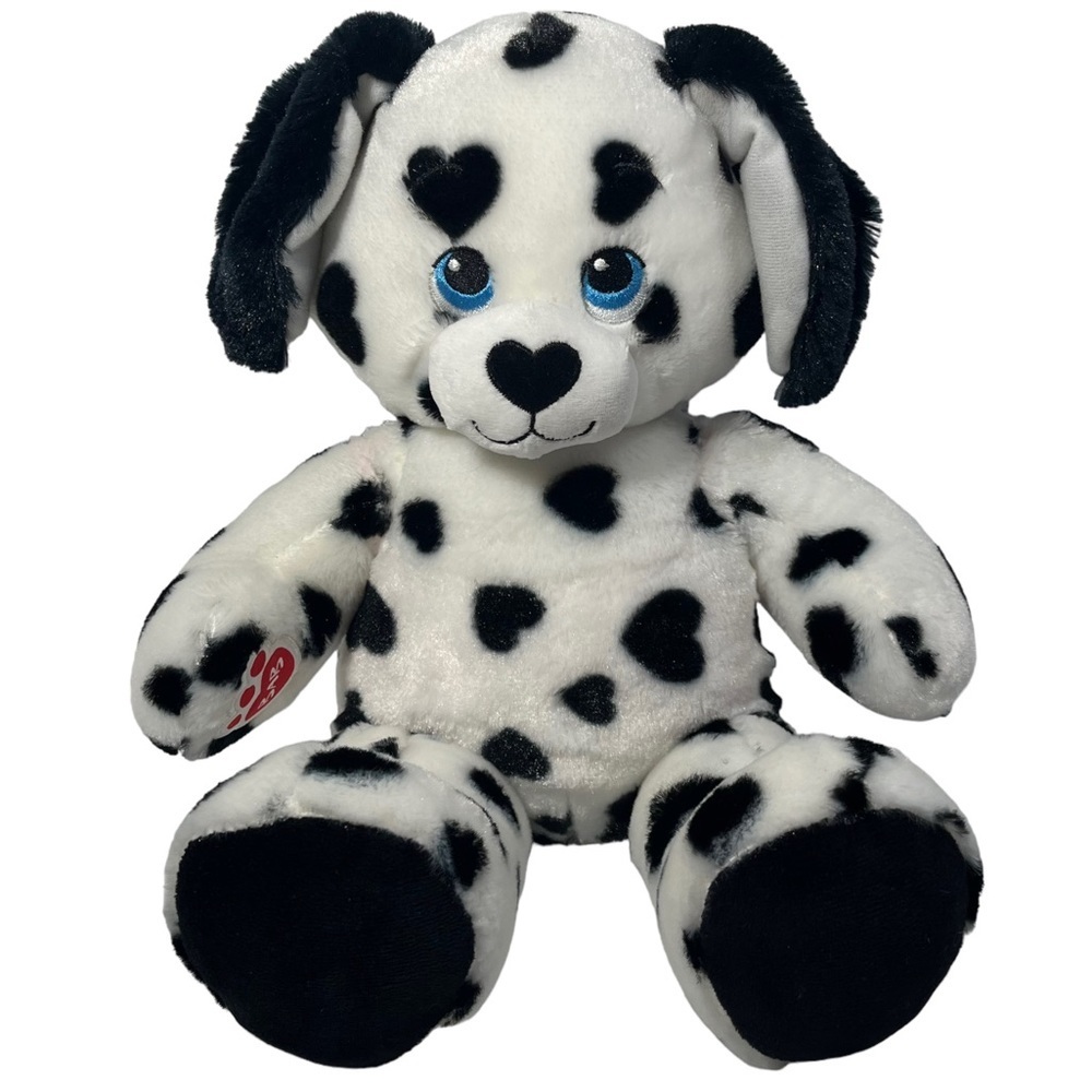 Build A Bear Dalmatian Plush Hearts Puppy Dog Plush Toy 17” Embroidered Eyes BAB